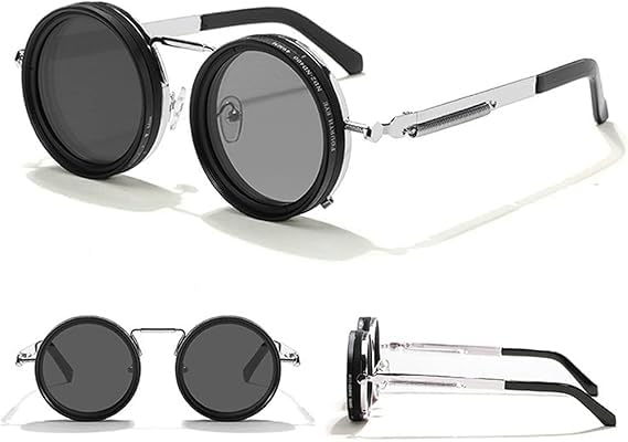 Image of Adjustable Tint Sunglasses, 1-9 Gear Adjustable Polarized Sunglasses with ND Filter Lenses, Round Black Lens for Men & Women, UV Protection for Driving, Fishing, and Outdoor Use.