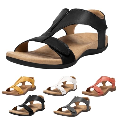 URWEIGH Sandalias Ortopédicas Con Soporte Para El Arco Para Mujer,Sandalias Planas Ortopédicas Con Soporte Para El Arco,Sandalias Con Punta Abierta (Negro,38)