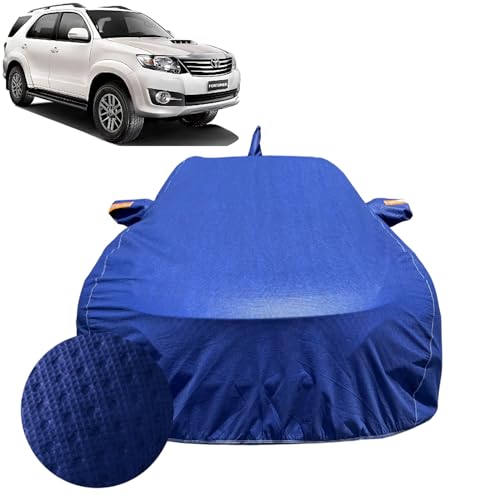 Image of Car Cover for Toyota Fortuner (2009-2015) | 100% Waterproof Cover with Antenna & Reflective Mirror Pockets | Dustproof, Scratchproof, Heatproof Fortuner Car Cover |Soft Cotton Lining| Blue