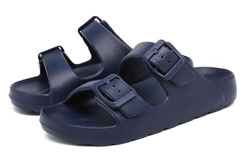 Image of INMINPIN Boys Girls Double Buckle Slide Sandals Comfort Beach Pool Shower Slippers Adjustable Indoor Outdoor Little Kid /Big Kid
