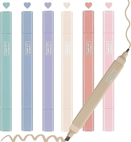 Image of Aesthetic Cute Highlighters and Pens - No Bleed, Mild, Soft Chisel Tip, Pastel Highlighters and Markers (Dual Tip, 6 Pcs)