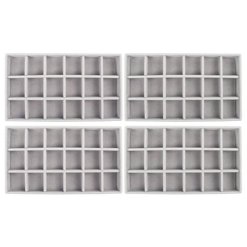 Nwvuop 4 bandejas de terciopelo para joyas, cajón, apilables, para cajones, pendientes, organizadores (gris)