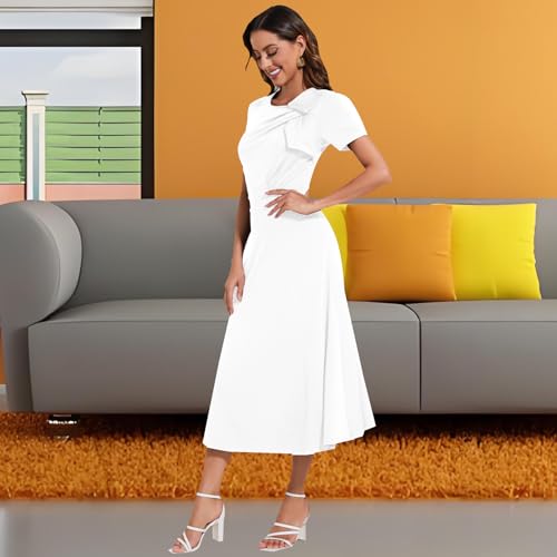 Image of shengfan Women's Casual A Line Swing Summer Dress Formal Short Sleeve Round Neck Wrap Evening Party Dresses
