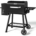 KingChii Electric Wood Pellet Grill & Smoker with Side Shelf, 456 SQ.IN Grill Capacity, 11LB Hopper, with PID Temperature Control (180-425°F) for Backyard Camping Bake and Roast, Black