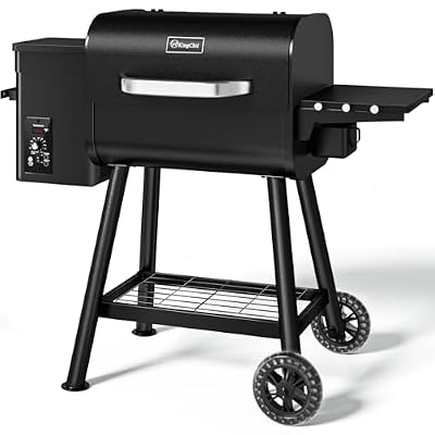KingChii Electric Wood Pellet Grill & Smoker with Side Shelf, 456 SQ.IN Grill Capacity, 11LB Hopper, with PID Temperature Control (180-425°F) for Backyard Camping Bake and Roast, Black