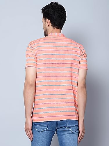 Image of LATEST CHIKAN Men's Cotton Regular Casual Strped Short Kurta Half Sleeves - (SK-LJ.DS.AS)