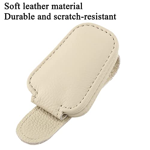 Image of KIWEN 2 Packs Sunglasses Holders for Car Visor, Magnetic Leather Glasses Eyeglass Clip for Car, Ticket Card Clip Sunglasses Mount, Car Visor Accessories Gadgets (2, Beige)