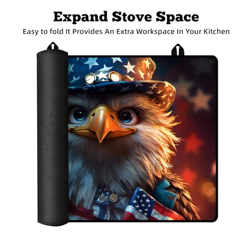 Image of Multi-Design Stove Cover for Glass /Electric Stoves - 3-in-1 Heat-Resistant Protector Mat, Non-Slip Drying Rack 28 inchx20 inch (Independence Day - Eagle)