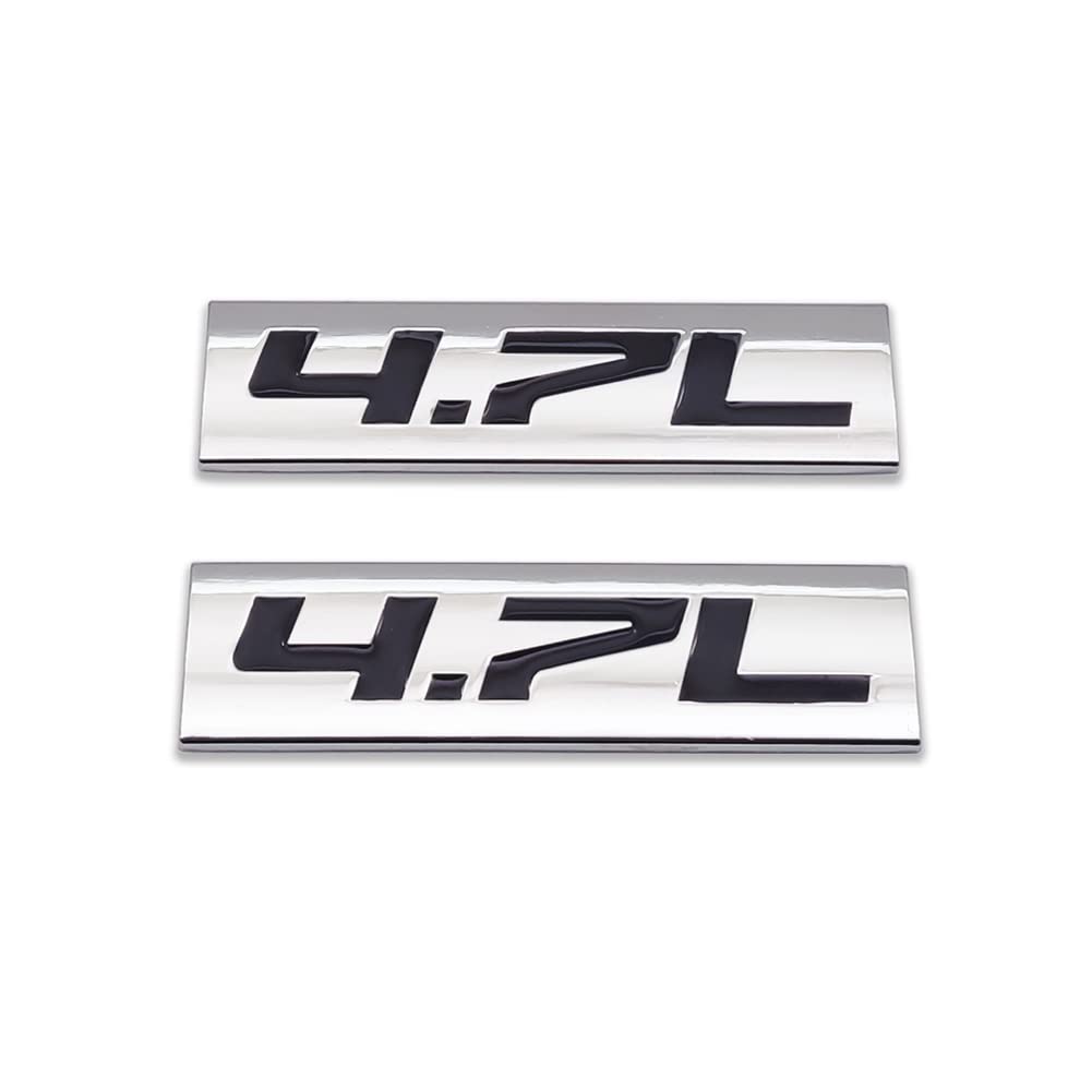 2X Chrome Metal 4.7L Logo Car Emblem Premium 3D 4.7 V8 Badge Auto Door Fender Sticker Side Wing Decal (4.7L,Silver&Black)