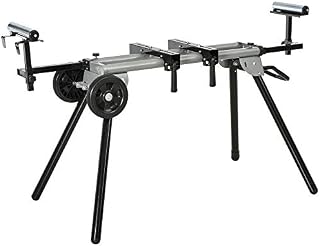 DURHAND Mitre Saw Stand with Extensions, Sawhorse for Cutting Logs, Foldable with Wheels Max Load 150 Kg, Black and Grey
