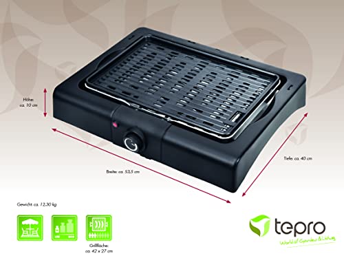 tepro Elektrogrill Victorville, Tischgrill für Nutzung im Außenbereich, Leistung ca. 1700 - 2000 W, Grillplatte ca. 42 x 27 cm, Maße ca. 53,5 x 38 x 10 cm, Schwarz