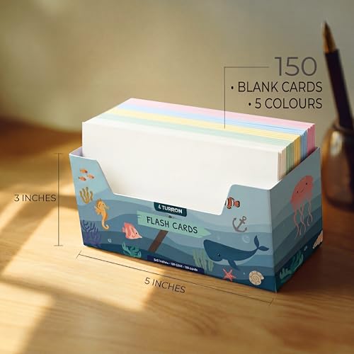 Image of Turron Basic Blank Index Flash Cards (150, Multicolor, 3 x 5 Inch, Plain)