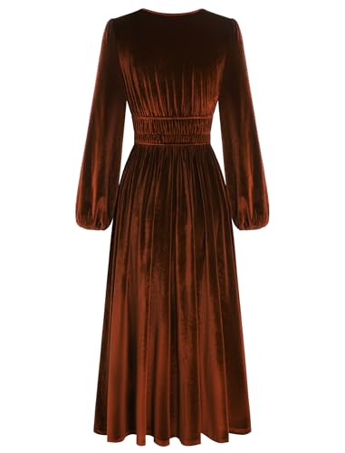 ZAFUL Womens Long Sleeve Velvet Dress 2025 Fall V Neck Holiday Cocktail Party Semi Formal Midi Dresses for Wedding Guest2