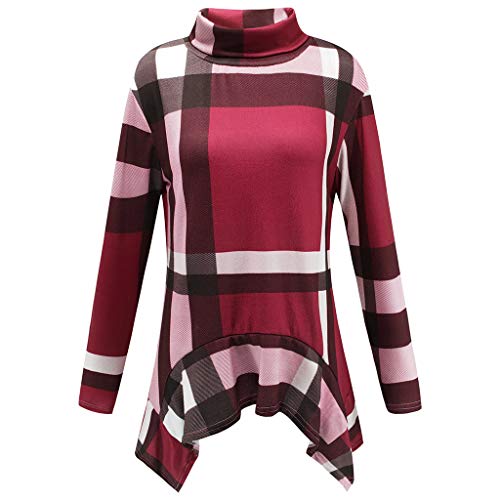 Axiba - Vestido feminino casual Color Block manga comprida solto básico com bolso swing (vermelho, M