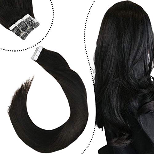 Ugeat Tape in Human Hair Extensions 12inch Hair Extension Tape in Hair Extensions Human Hair Color Off Black #1B Invisible Hair Extensions 30 Gram 20PCS Per Pack Hair Extension Tape