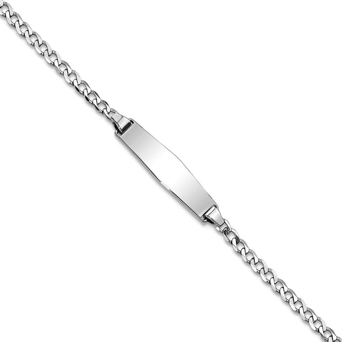 JewelryWeb 5.5mm 14k White Gold Flat Curb Link Soft Diamond Shape ID Bracelet 7 Inch Identification Bracelet for Women