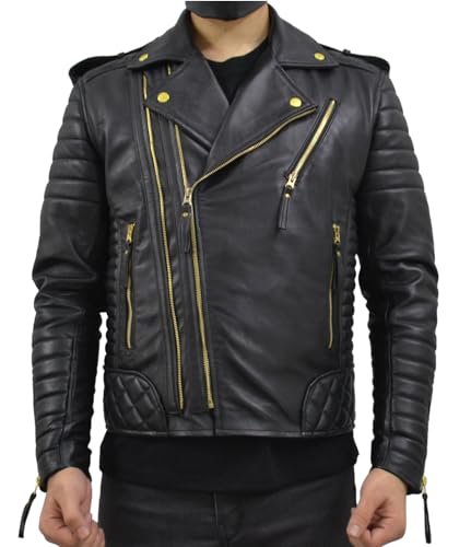 Image of Mens Leather Jacket - Biker Leather Jacket For Men - Lightweight Slim Mens Leather Motorcycle Jackets Black Real Lambskin