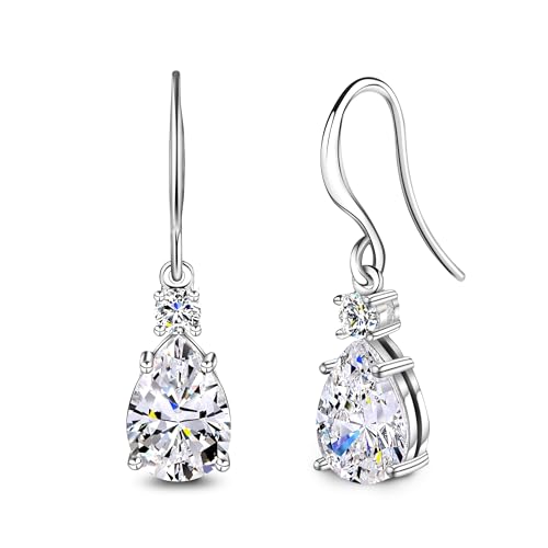 2.0ct Moissanite Stud Earrings, 925 Sterling Silver Teardrop Dangle Drop Earrings for Women Hypoallergenic, Women's Jewelry Gift