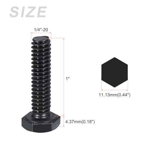 Image of METALLIXITY Hex Head Bolts (1 /4-20 x 1) 25Pcs, 304 Stainless Steel 18-8, Fully Threaded, External Hex Drive, Hex Head Screw Bolt, Black Oxide