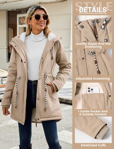 Women's Winter Fleece Lined Sherpa Parka Jacket Warm Thicken Fuzzy Hooded Down Coat Casual Plush Drawstring Outerwear3