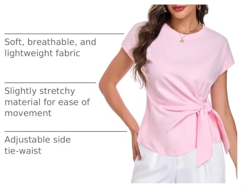 Image of HOTIAN Womens Cap Sleeve T Shirts 2026 Tie Waist Wrap Tops Crew Neck Blouses Dressy Casual Loose Work Business Dressy