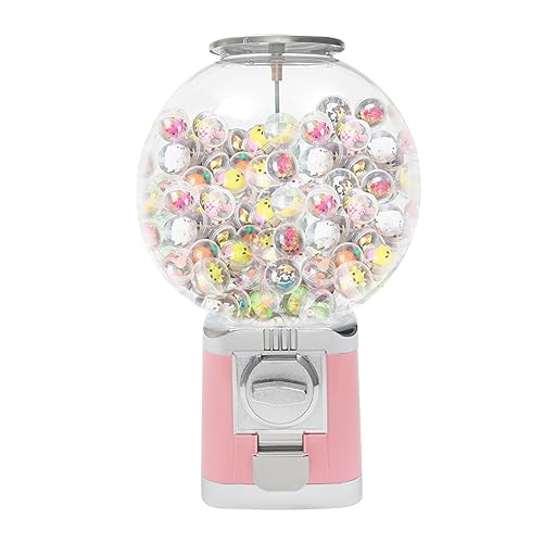 Vending Machine, 1 Dollar Coin Large Capacity Candy Gumball Machine, 500 Pieces 1.26in Candy Capsule Toy Vending Machines Coin Piggy Banks w/Key for Retail Stores, Amusement Parks (Pink)