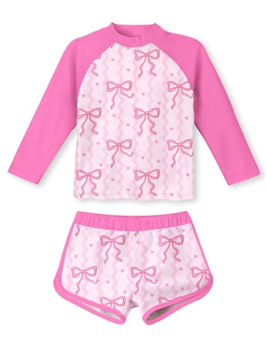 Image of TUONROAD Girls 2 Pieces Rash Guard Swimsuit Long Sleeve Tankini for 4-10 Years
