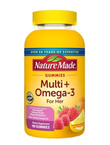 Nature Made Multivitamin + Omega-3, Multivitamin Gummies for Her, Daily Nutritional Support, 180 Adult Gummy Vitamins & Minerals, 90 Day Supply