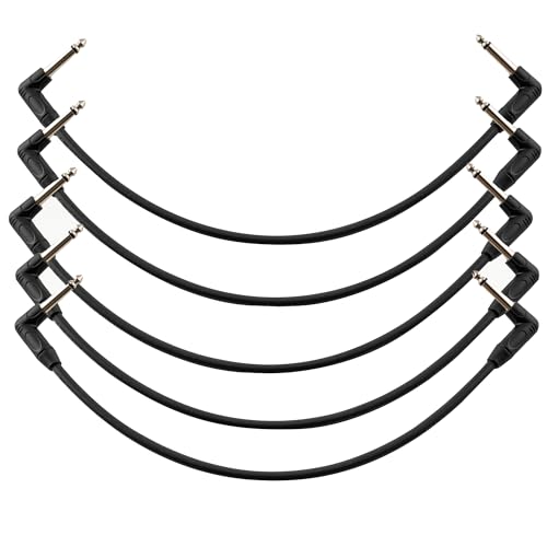 Musiclily Pro 30cm Guitar Effect Pedal Patch Cables TS Cable with Right Angle 1/4 Inch 6.35mm Mono Plugs, Black (Set of 5)