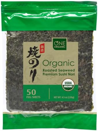 ONE ORGANIC Sushi Nori Premium Roasted Organic Seaweed (50 Sheets) by One Organic