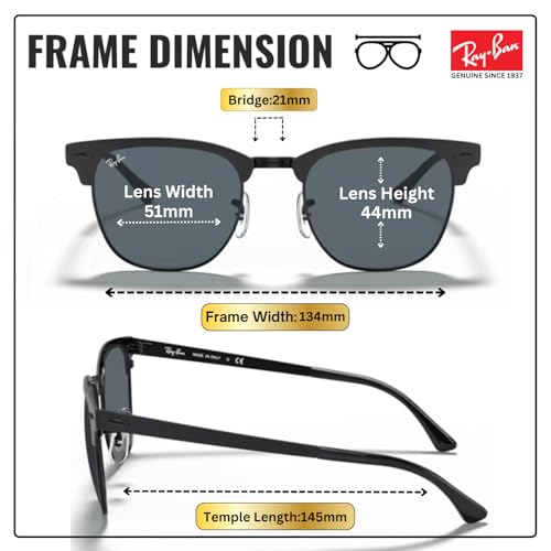 Image of Ray-Ban RB3716 CLUBMASTER METAL Square Shaped Sunglasses for Men & Women with Official RAYBAN Eyewear Kit