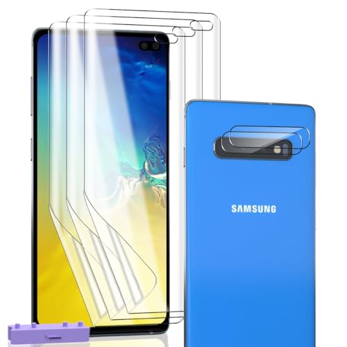 Zerrshoo Protector de Pantalla para Samsung Galaxy S10 Plus, Película de TPU Hidrogel Flexible 3 Piezas y Cristal Templado Protector Cámara 2 Piezas, Anti-Arañazos HD Claro Película Protectora