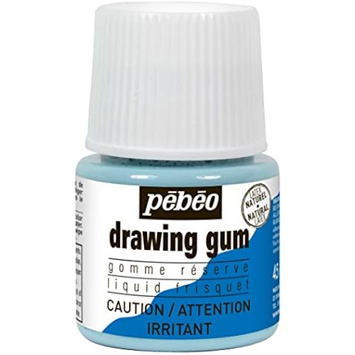 Pebeo Easy Peel Liquid Latex Masking Fluid - Drawing Gum - Dries Quickly - For Ink - Watercolor - Gouache Painting & Illustration - Fine Arts & Crafts Supplies - 45ml Bottle
