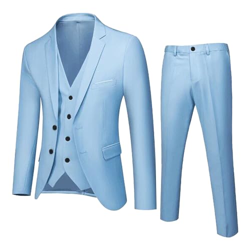 Mens 3 Piece Business Wedding Solid Suit Formal Dress Jacket Vest Pants Set Tow Button Slim Fit Formal Suit