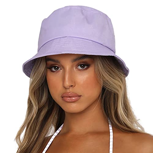 Image of Bucket Hat for Women Men, Reversible Cotton Summer Sun Beach Cap Solid Color Style