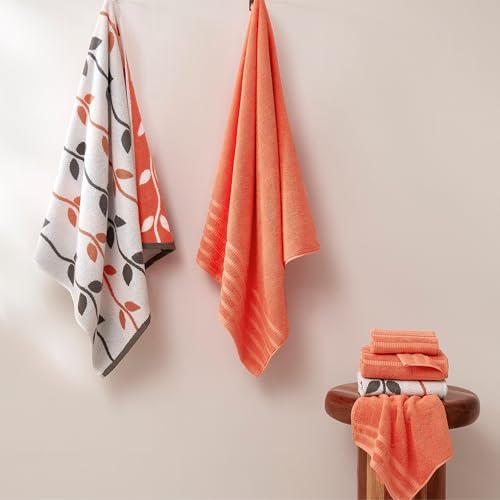 Image of Modern Threads 6 Piece Bath Towel Set - Bathroom Set with 2 Bath Towels, 2 Hand Towels, and 2 Wash Cloths - 100% Cotton, Super Absorbent & Extra Soft - Reversible Natural Vine (Rust Orange)