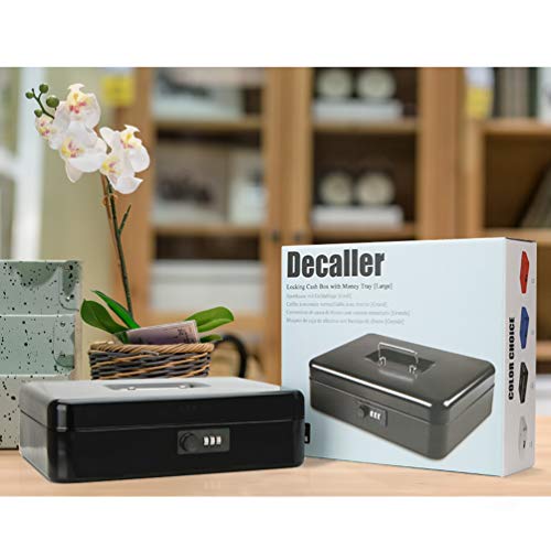 Image of Safe Metal Cash Box with Combination Lock, Decaller Large Lock Storage Money Box with Money Tray, Black, 11 4 /5 inch x 9 2 /5 inch x 3 1 /2 inch, QH3001L