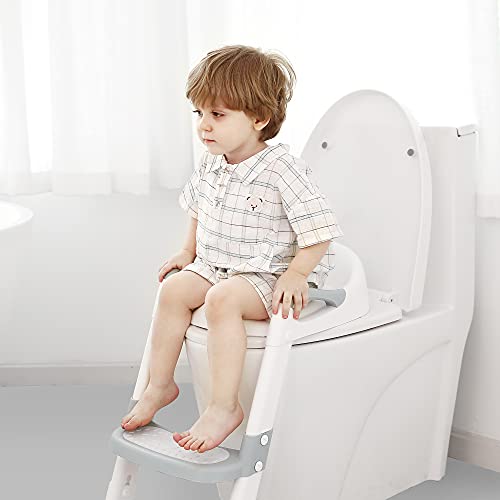 Kylinton® Potty Training Seat With Step Stool Ladder, Foldable Toddler Potty Seat For Toilet 2 In 1 Potty Training Toilet For Kids, Splash Guard Comfotable And Anti-Slip Pad For Boys Girls, Grey #TOP1