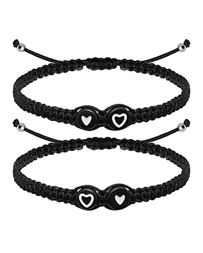 Image of Braided Rope Bracelet Adjustable Jewelry for Family Sisters Mom Grandma BFF | Adjustable black woven rope bracelets with personalized letter engraving.gifts for family, sisters, grandma & best friends