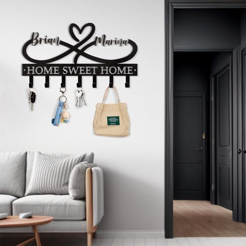 Dyoart Personalized Couple's Name Key Rack, Wall Mounted Metal Key Holder for Housewarming Gifts,ignent Bedding