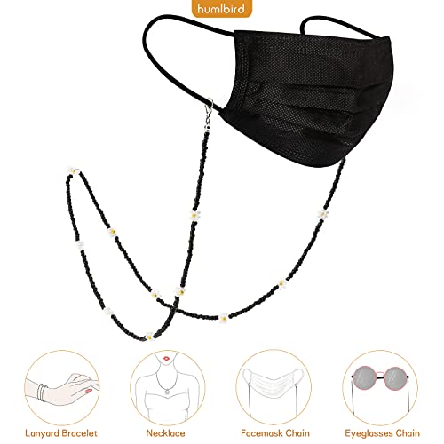 Humlbird Mask Chain Daisy Glasses Chain Flower Mask Lanyard Face Mask Holder Around Neck Eyeglass Chain For Women Stylish, Black #TOP2