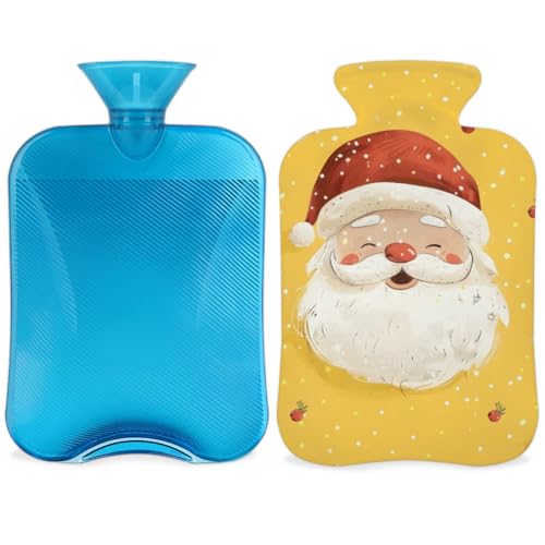 Hot Water Bottle with Soft Cover,2L Dreamy Santa Claus Hot Water Bag for Hot and Cold Compress, Hand Feet Warmer, Watercolor Santa Claus Rubber Hot or Cold Water Bottle Halloween Christmas Decorations