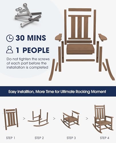 Image of KINGYES Oversized Outdoor Rocking Chair Set of 4, HDPE Patio Rockers, Brown