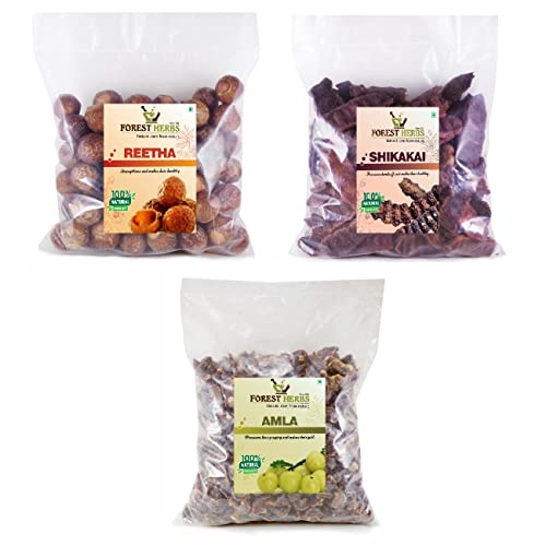 THE FOREST HERBS Natural care from nature Organic Whole Dried Amla, Reetha, Shikakai Raw Form for Hair Each 100Gms