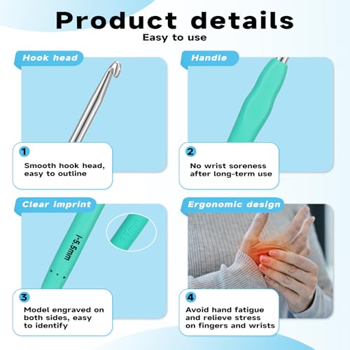 Image of Mayboos 12 Sizes Crochet Hook Set 2.0mm~8.0mm, 53 Pack Crochet Hooks