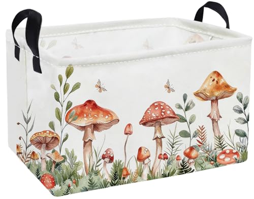 Image of Essme Rectangular Mushroom Basket,Kids Storage Bins Organizer with Handles for Girls Room Decor, Gift Basket,Shelf Basket.(Mushroom)