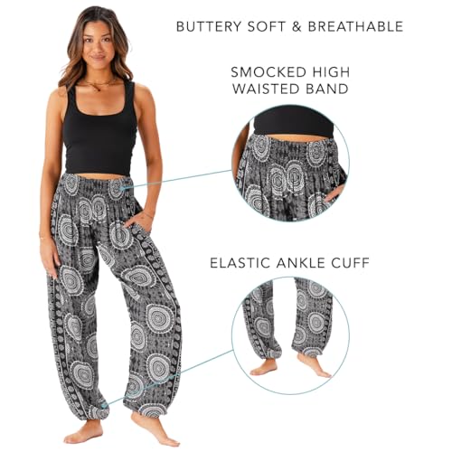 Image of Lotus and Luna Women's Harem Pants Thai Pants for Beach & Lounge High Waisted Flowy Boho Pants Genie Pants Yoga Pants