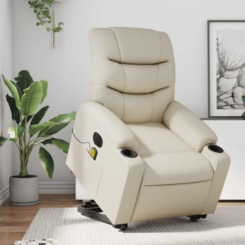 Teenpull Electric Massage Recliner Chair Cream Faux Leather, Relaxing Massaging Reclining Sofa for Home, Office, Health, Body Comfort - Portable Chair