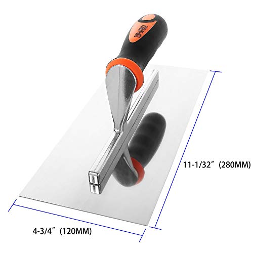 2 PCS Finishing Trowel Masonry 11”x 4-3/4”Trowel Concrete Tool Stainless Steel Plastering Trowel with Soft Grip Handle, Trowel Garden Tool for Tile, Brick, Concrete, Plaster