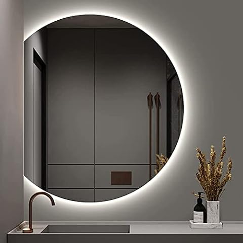 STTTBD Bathroom mirror Illuminated LED, Wall-mounted Backlit Vanity Mirror, Shaped Art Smart Makeup Mirror, Left/right Cut Semicircle Led Light Mirror (Color : Left cut (white light), Size : 800mm) Cover